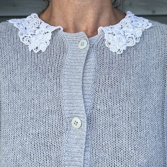 Vintage WESTERN CONNECTION | Silk Angora blend Cardigan size L Gray/White - Picture 6 of 13